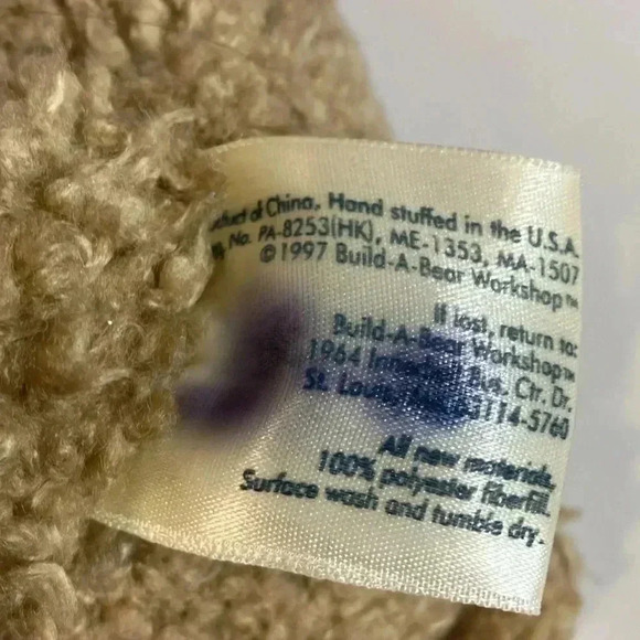 Build A Bear Workshop Retired 1997 15" Curly Tan Teddy Bear Black Leather Paws. - Picture 7 of 8